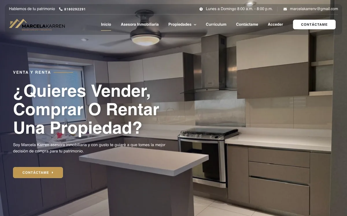 Sitio web de Marcela Karren · Bienes Raíces diseñado por Arturo Guzmán