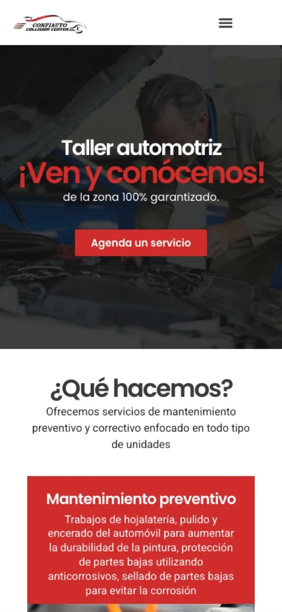 Confiauto Collision Center visto en celular